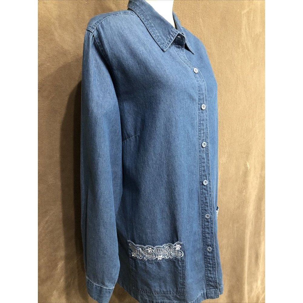 Club Z Collection 1X Plus Long Sleeve 100% Cotton Denim Blouse Top #388